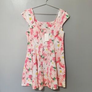 NWT A New Day Pink Floral Cotton Womens Dress Fit and Flare Size 10